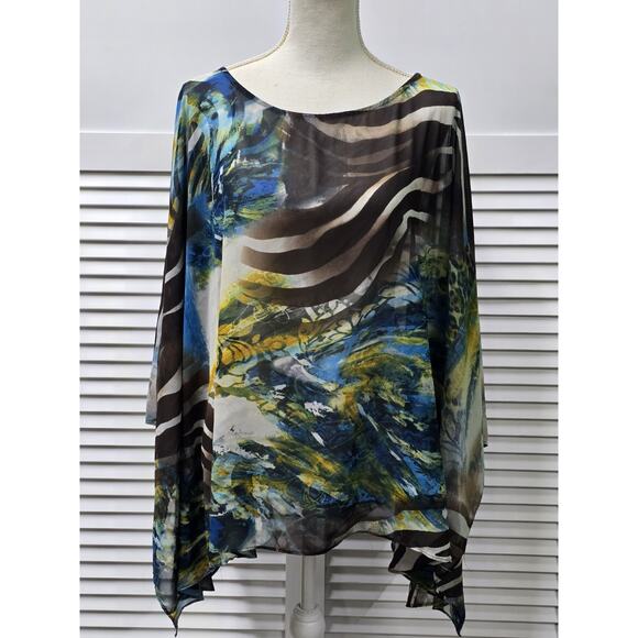 Chicos Sz Medium/Large Sheer Tropical Kimono Style Blouse Shirt Top Poncho - Picture 1 of 5